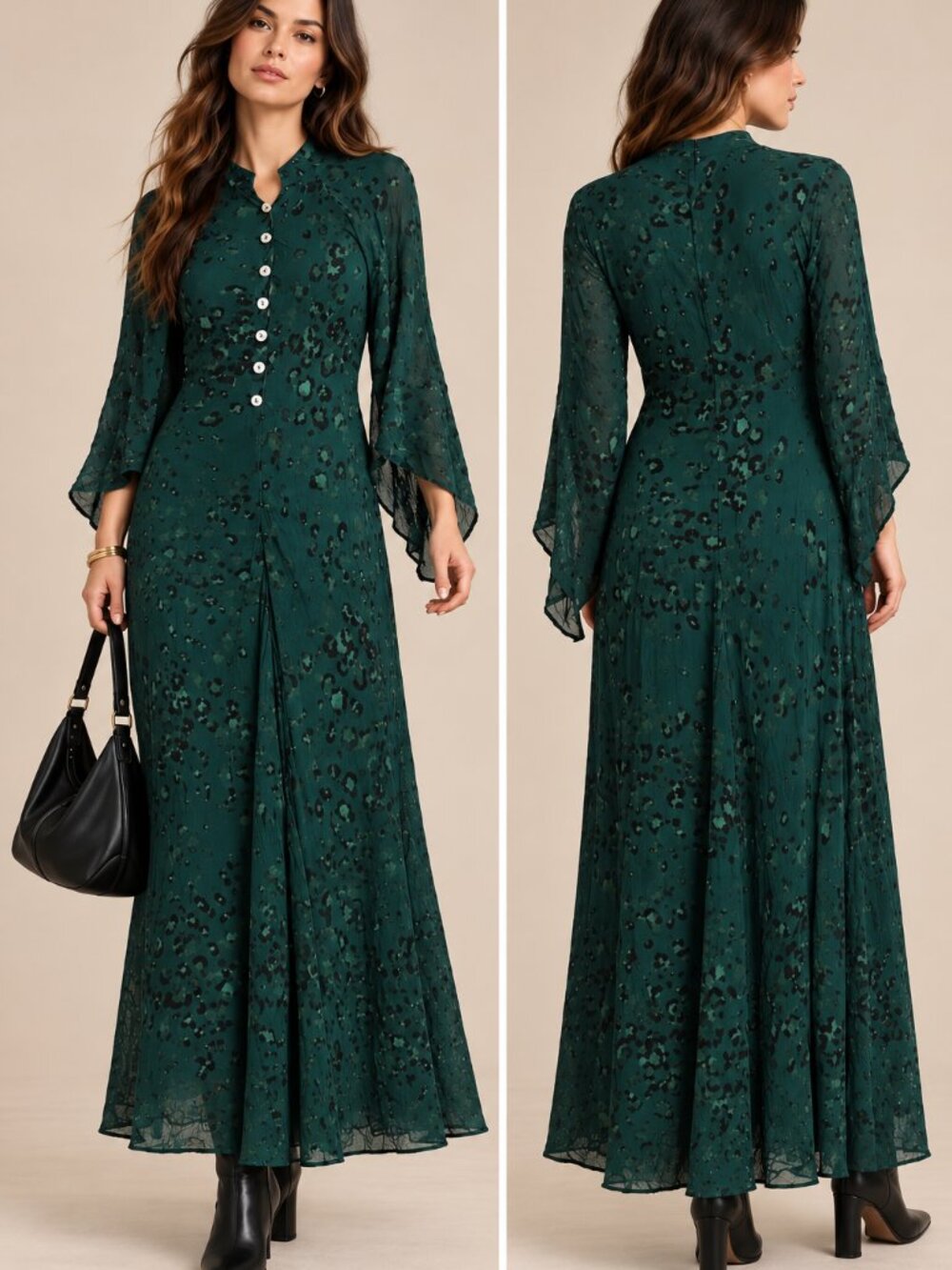 Jen's Pirate Booty Green Animal Print Boho Maxi Dress XS